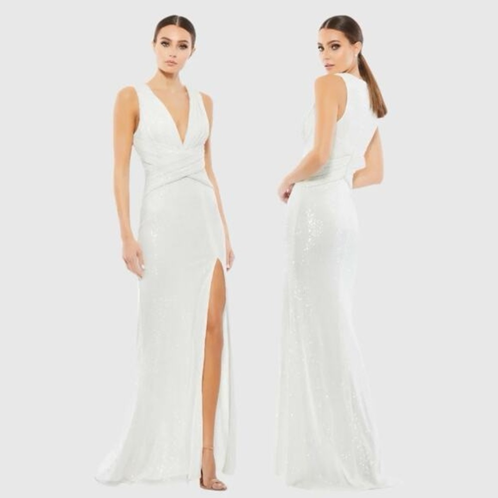 NWT Mac Duggal White Sequin Maxi Dress Size 2